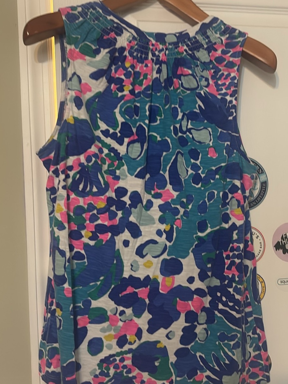 Lilly Pulitzer Blue, Teal & Pink Floral Smocked Tank
